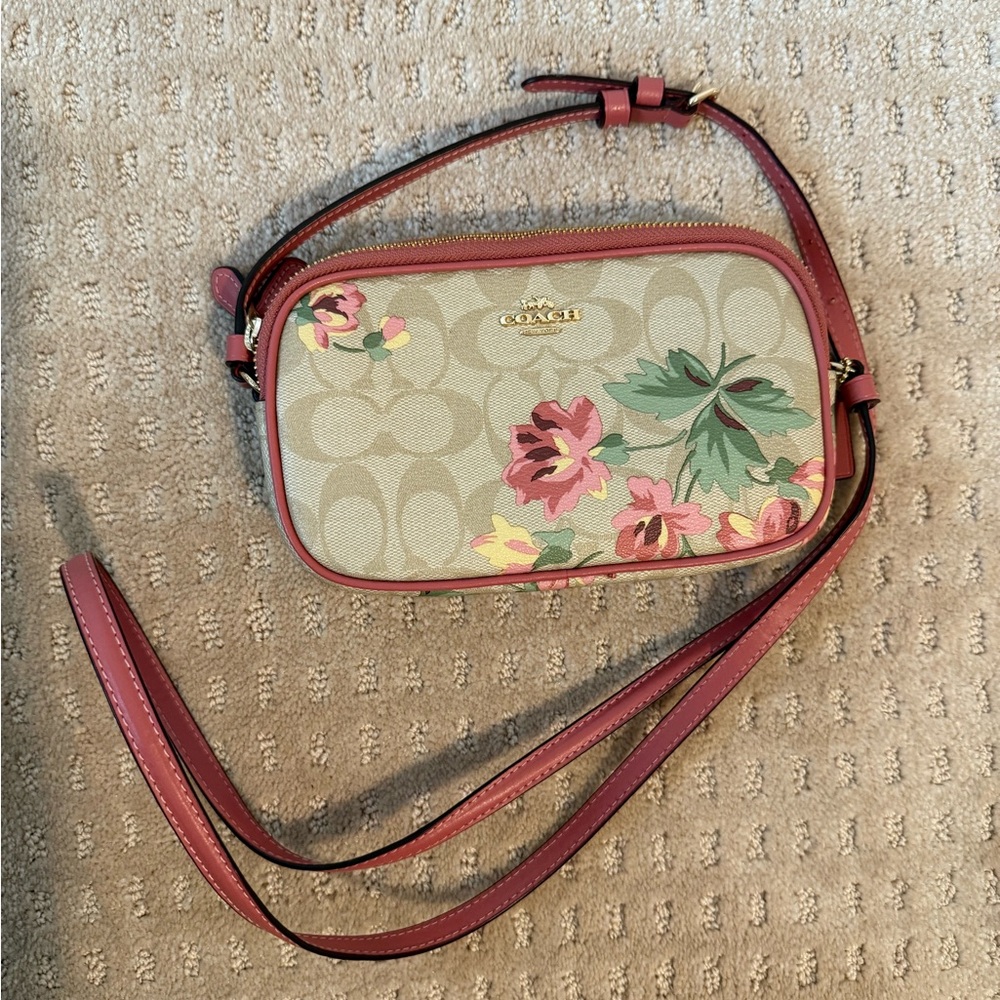 Coach Floral Crossbody Bag - Pink and Green Accents